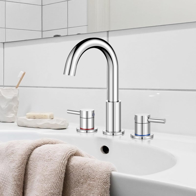 FGKQ Chrome Bathroom Faucet 3 Hole, Widespread Bathroom Faucets for Sink 3 Hole Chrome with Pop-Up Drain Water Supply Lines - Image 5